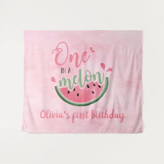 Tenture Un melon en pastèque aquarelle 1er anniversaire (Devant (Horizontal))