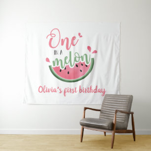 Tenture Un melon pastel aquarelle 1er anniversaire 
