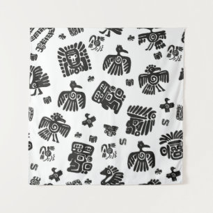 Tenture Un motif maya vintage sans couture. Dents noir et