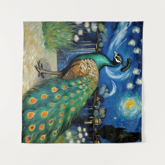 Tenture Un paon dans la nuit étoilée (Devant (Horizontal))