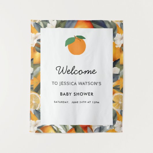 Tenture Un petit amour arrive Bébé agrumes Shower de naiss (Devant)