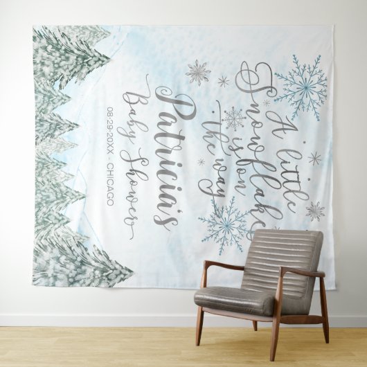 Tenture Un petit Baby shower bleu Snowflake En arrière-pla (En situation (horizontale))