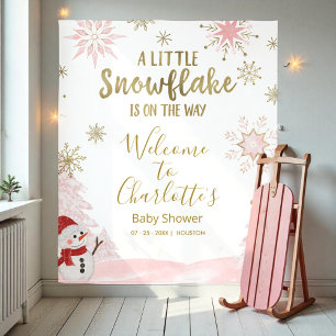Tenture Un petit flocon Baby shower rose en toile de fond