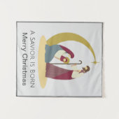 Tenture Un Sauveur est né Gold Joyeux Noël Nativité (Devant (Horizontal))