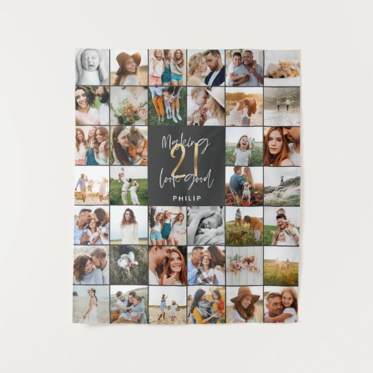 Tenture Un script multi photo moderne de 21e anniversaire (Devant)