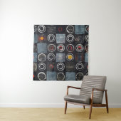 Tenture Un tableau abstrait ; une grille de cercles estamp (En situation)