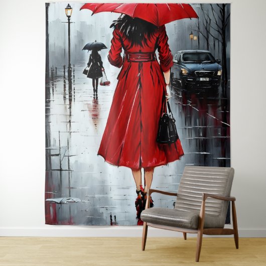 Tenture un tableau d'une femme marchant sous la pluie (En situation)