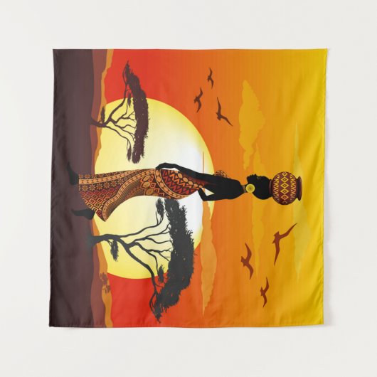 Tenture Une belle femme africaine Silhouette sur les solei (Devant (Horizontal))