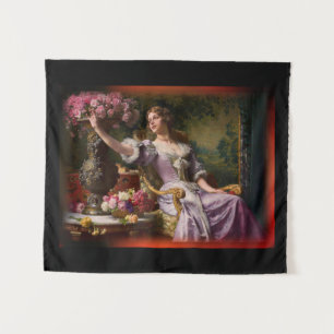 Tenture Une Dame En Robe Lilas Avec Des Fleurs