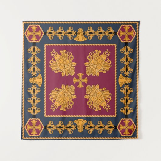 Tenture Une écharpe avec un motif de têtes d'or de lions e (Devant)