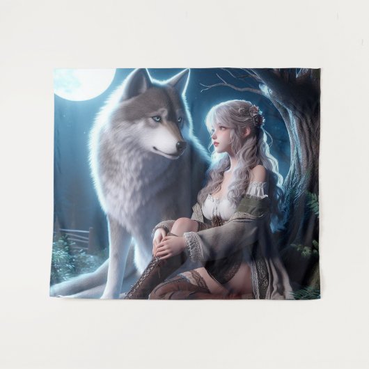 Tenture Une fille et son loup (Devant (Horizontal))