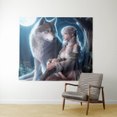 Tenture Une fille et son loup (En situation (horizontale))