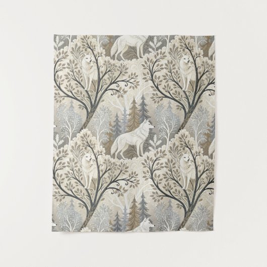 Tenture Une forêt d'hiver paisible avec des loups blancs (Devant)