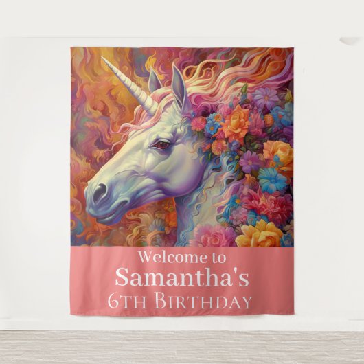 Tenture Une impressionnante licorne cadre d'anniversaire (Devant)