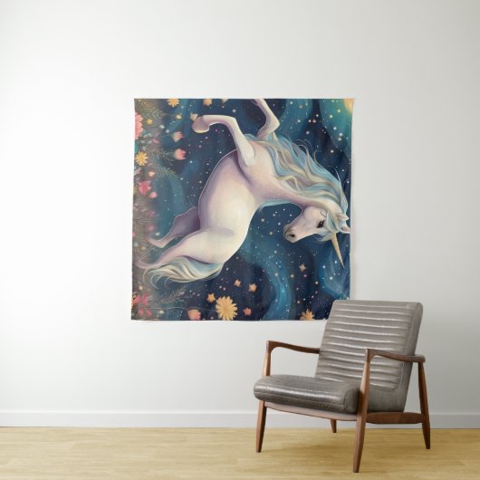 Tenture Une licorne dans la nuit étoilée (En situation (horizontale))