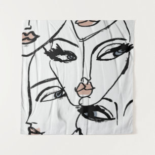 Tenture Une ligne minimaliste de visages féminins