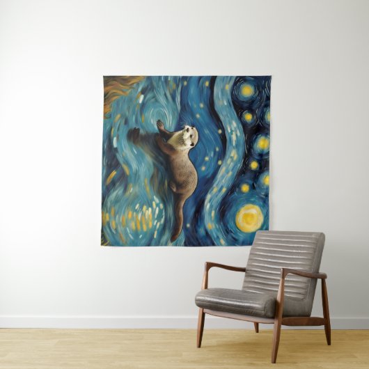 Tenture Une Otter dans la mer de nuit étoilée (En situation (horizontale))