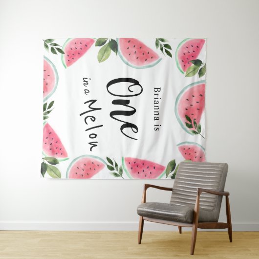 Tenture Une pastèque aquarelle One in a Melon pour un 1er (En situation (horizontale))