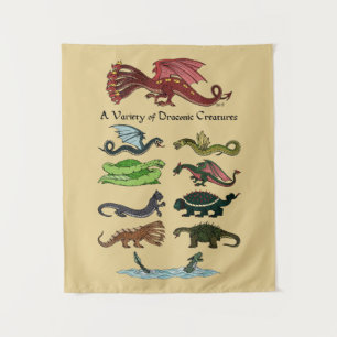 Tenture Une variété de créatures draconiennes