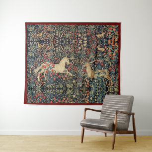 Tenture UNICORN ET CERFS, FLEURS, ANIMAUX FORESTIERS Flora