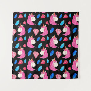 Tenture Unicorne, cristaux : magique motif aquarelle.