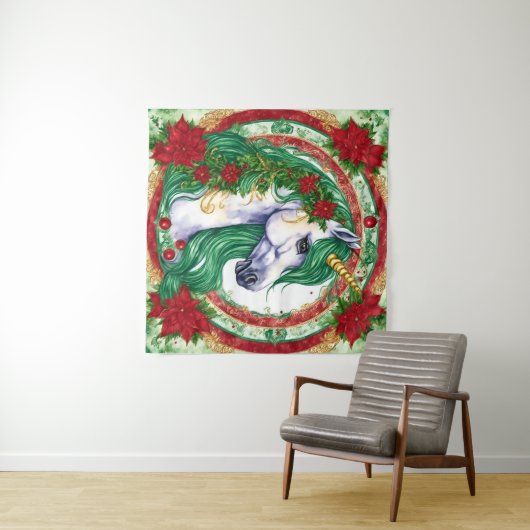 Tenture Unicorne de Noël (En situation (horizontale))
