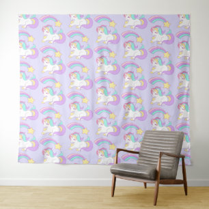Tenture Unicorne dormant mignon avec étoile de tir colorée