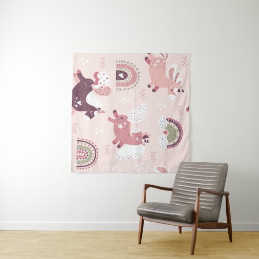 Tenture Unicorns Rainbows : Pastel Magic Arrière - plan. (En situation (horizontale))