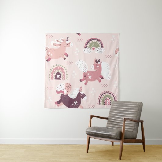 Tenture Unicorns Rainbows : Pastel Magic Arrière - plan. (En situation)