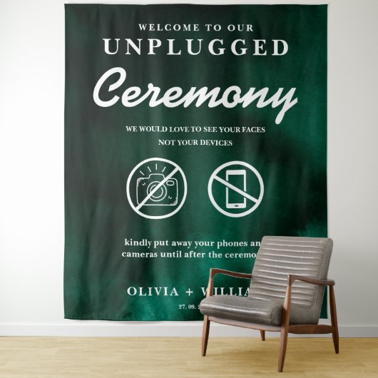 Tenture Unplugged Ceremony Emerald Green Backdrop (En situation)
