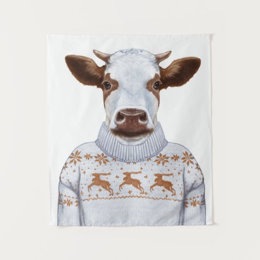 Tenture Vache à chandail de Noël (Devant)
