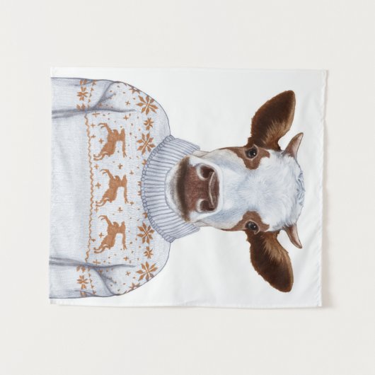 Tenture Vache à chandail de Noël (Devant (Horizontal))