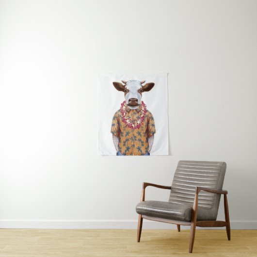 Tenture Vache à chemise hawaïenne (En situation)
