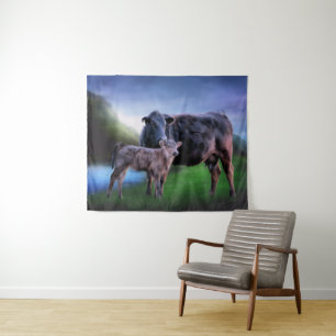 Tenture Vache et veau de l'Angus noir