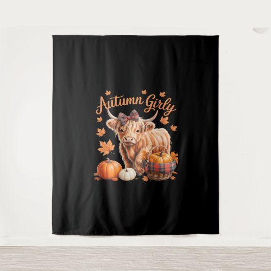 Tenture Vache Highland Chute Automne Fille Thanksgiving C (Devant)