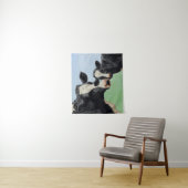 Tenture Vache Holstein noire et veau mignon (En situation)