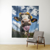 Tenture Vache joyeuse en fleur (En situation)