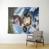 Tenture Vache joyeuse en fleur (En situation (horizontale))