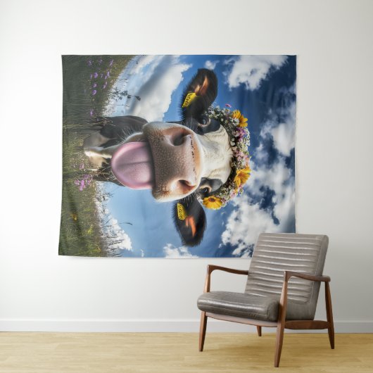 Tenture Vache joyeuse en fleur (En situation (horizontale))