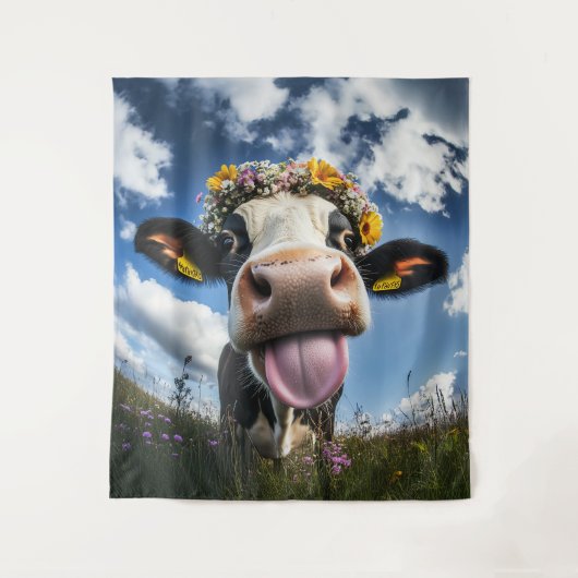 Tenture Vache joyeuse en fleur (Devant)