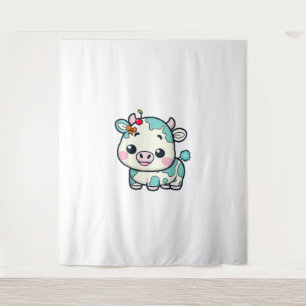 Tenture Vache Kawaii adorable avec Cerise et Bow Design _2