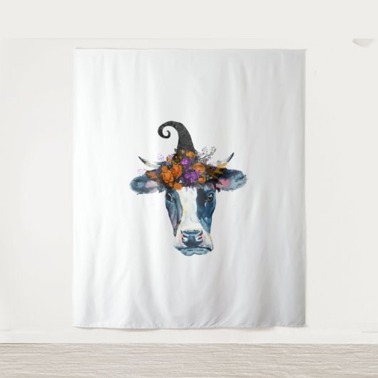 Tenture Vache noir blanc Halloween sorcière (Devant)