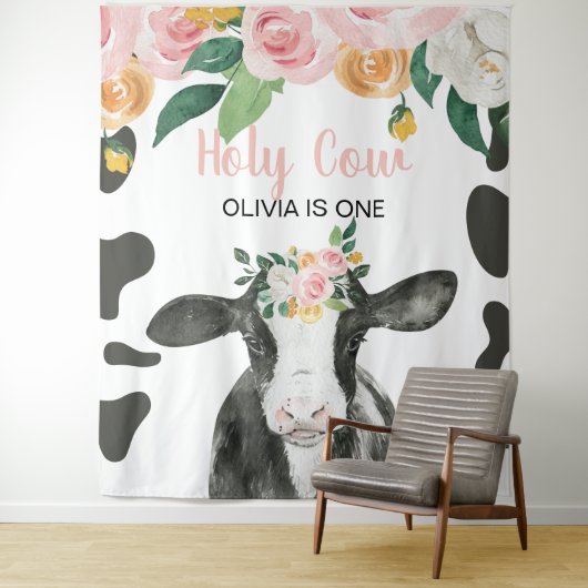 Tenture Vache Sainte Je Suis Une Fleur Fleurie Rose Gingha (En situation)