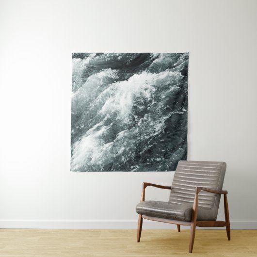 Tenture Vagues De Belle Mer Noire Et Blanc (En situation)