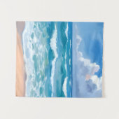 Tenture Vagues de l'océan bleu | Aquarelle de mer de plage (Devant (Horizontal))