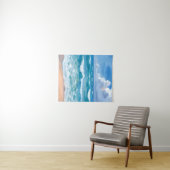 Tenture Vagues de l'océan bleu | Aquarelle de mer de plage (En situation (horizontale))