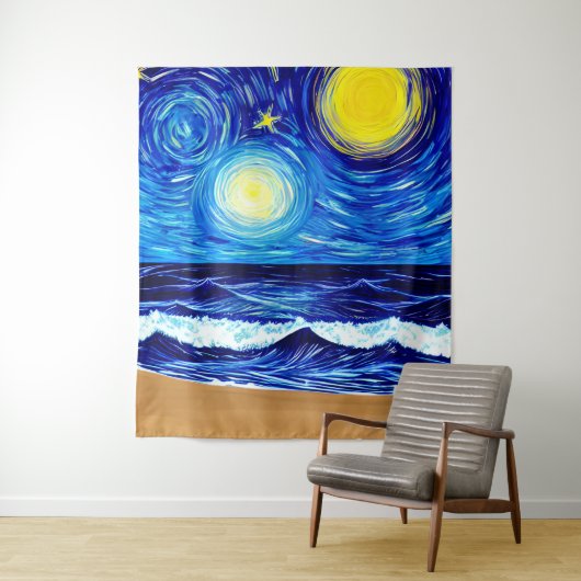 Tenture Vagues de plage Starry Moon (En situation)