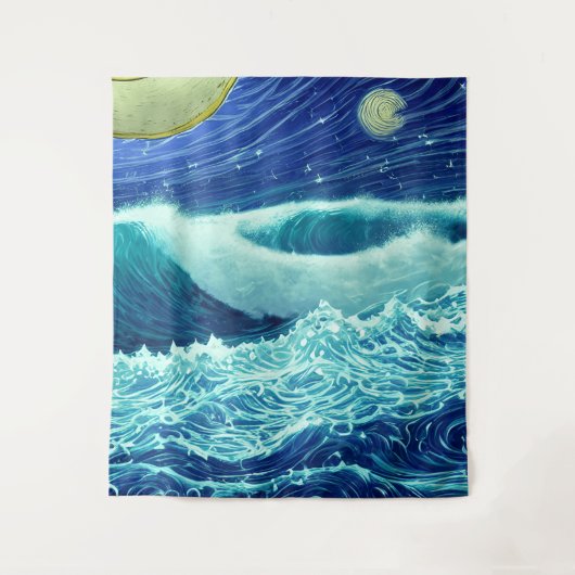 Tenture Vagues en rage Bleu Ocean Night (Devant)