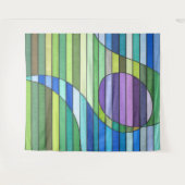 Tenture Vagues Vertes Abstraites Rayées et Cercle Violet (Devant (Horizontal))