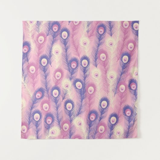 Tenture Valentine Peacock Feather Seamless Pattern in Pink (Devant)